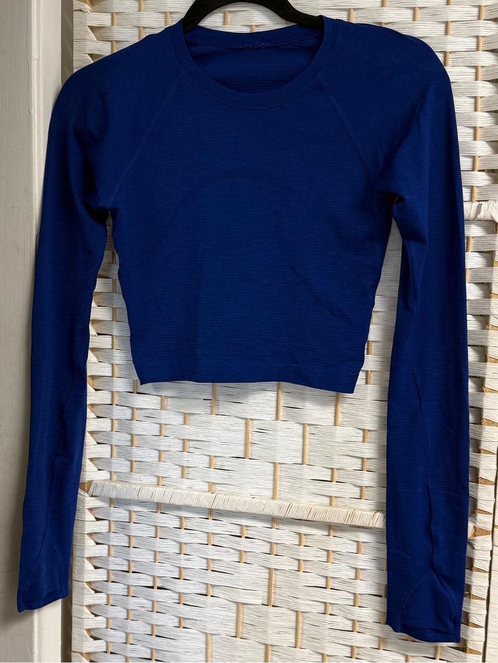 Women's Long-Sleeve Cropped Crewneck Top - Blue Size Small